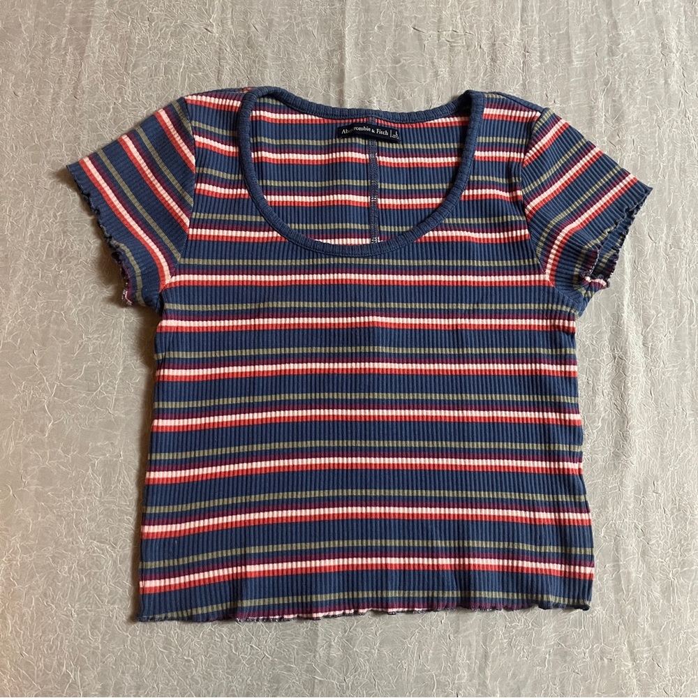 Abercrombie & Fitch Striped Ribbed Women's baby doll cropped Top size large 90s